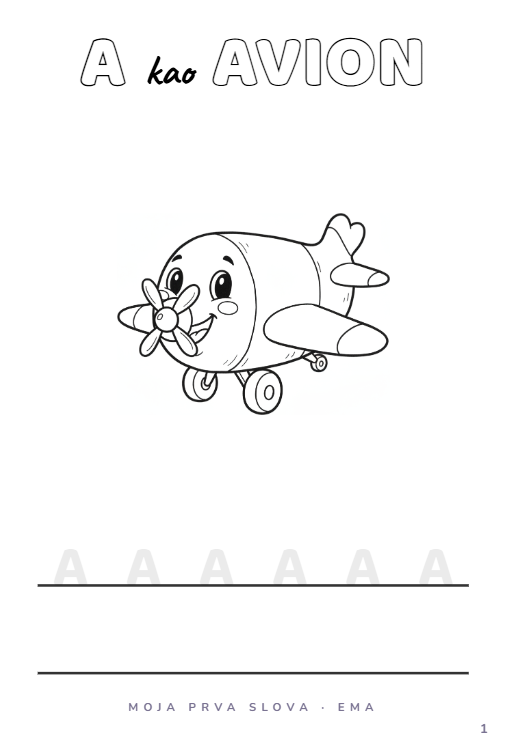 A kao Avion — listić za bojanje